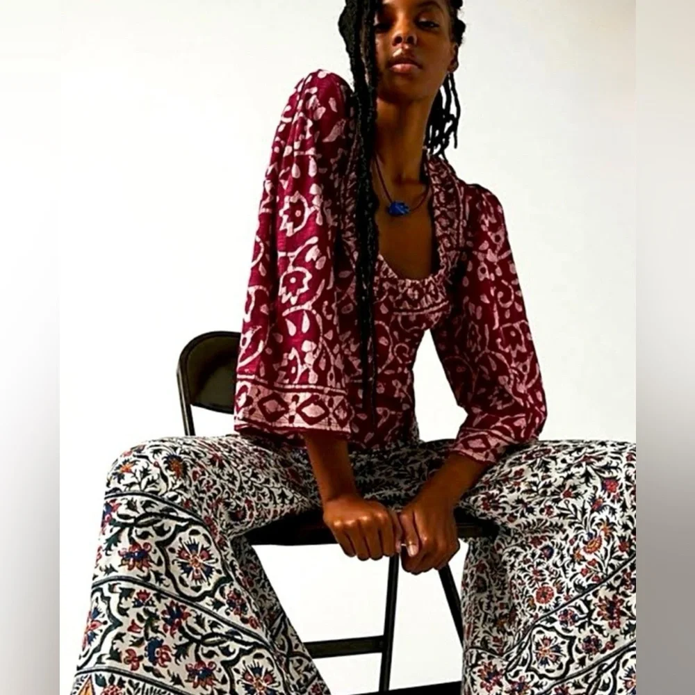 NWT Free People On the block Floral Red Top Shirt Women’s Medium